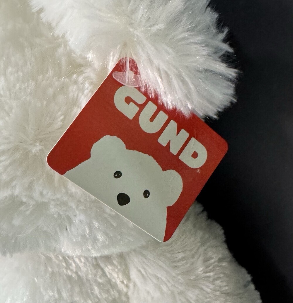 GUND 15" PIPER Bear Plush Toy Teddy White Red Bow Soft NWT - Picture 3 of 7